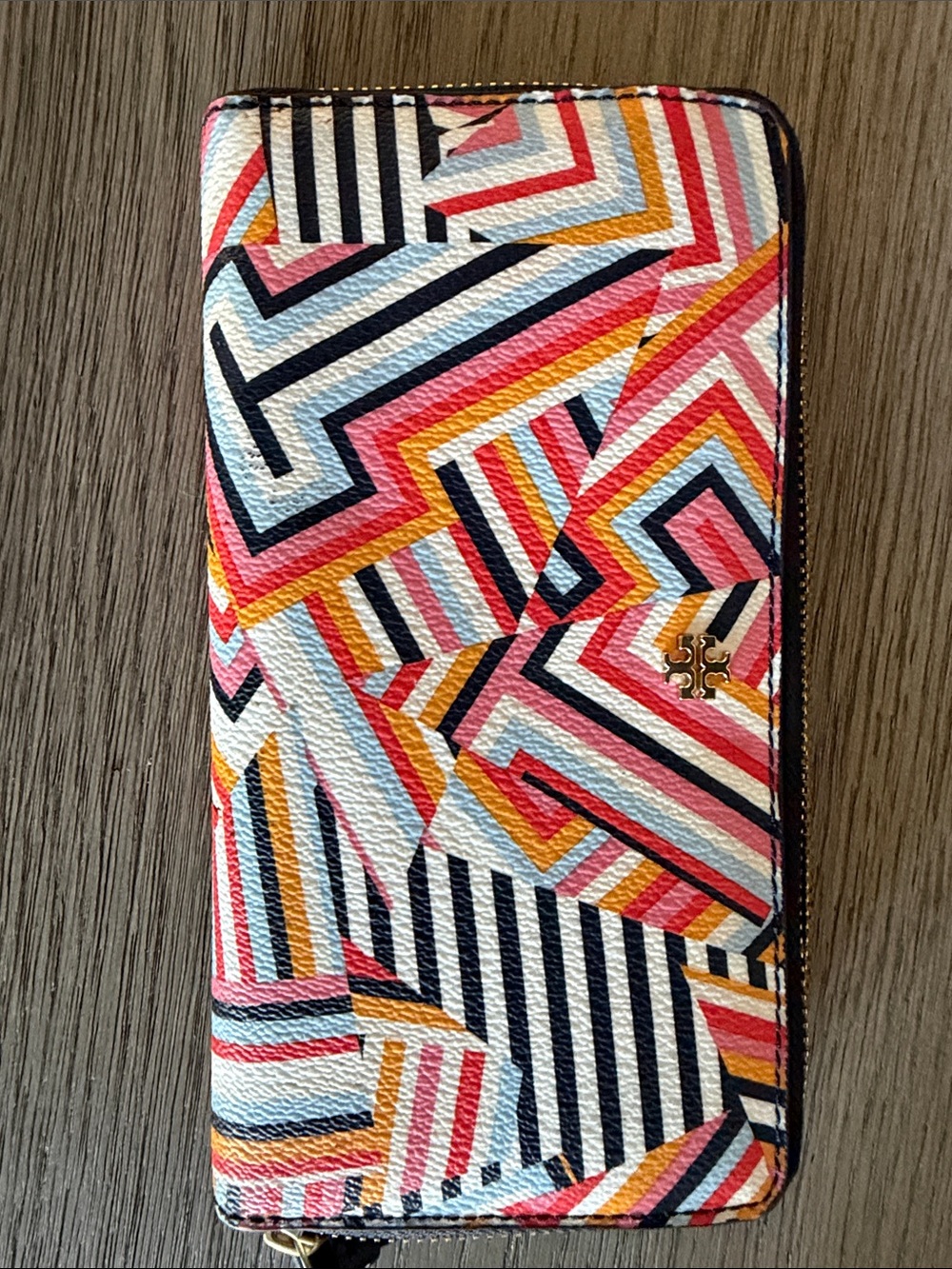 Tory Burch Multicolor Geometric Zip Wallet with Gold Logo